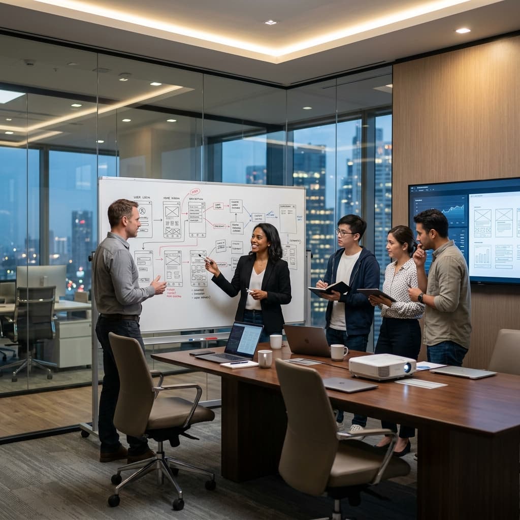 Team meeting and whiteboard session